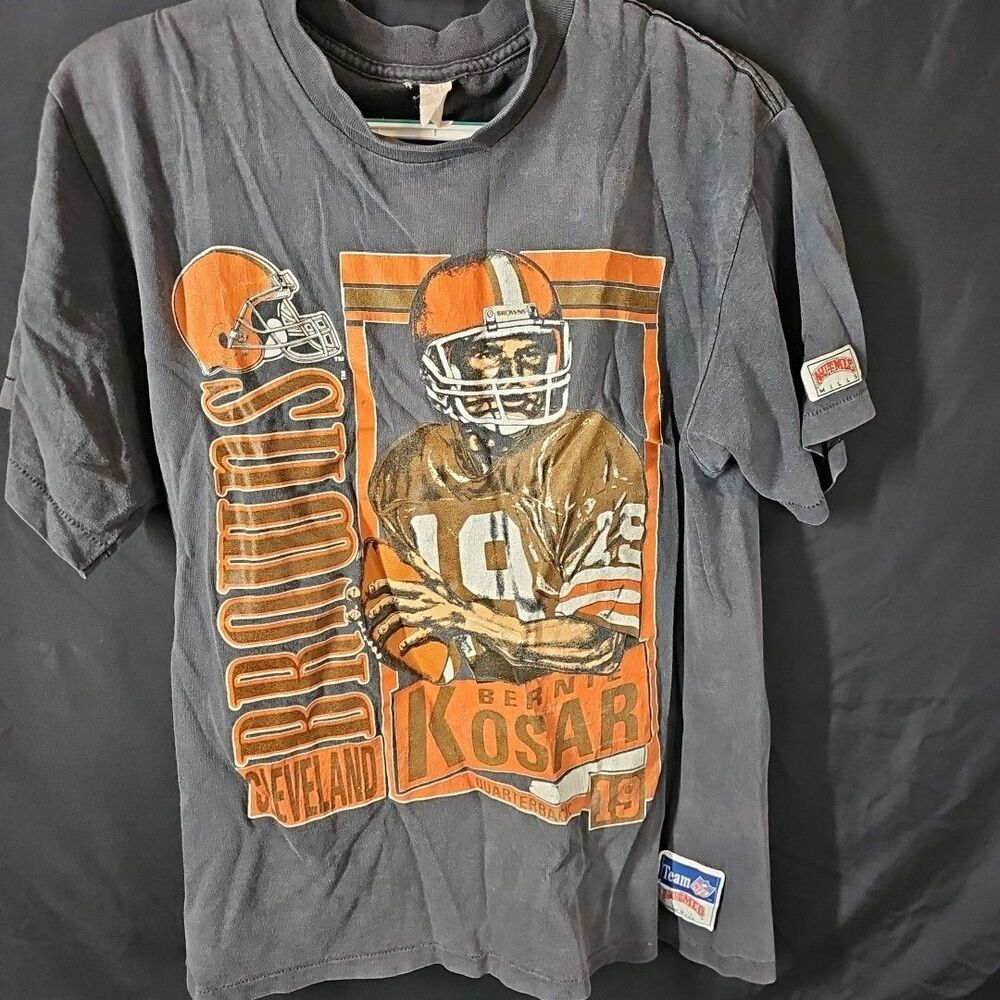 Vintage 1990's Bernie Kosar Cleveland Browns Two Sided Nutmeg Shirt Faded Black